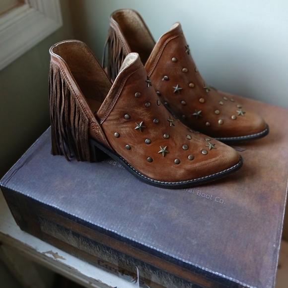 Circle G Corral Studs Fringe Tassel Ankle Boots Distressed Cowgirl Western - Picture 5 of 9